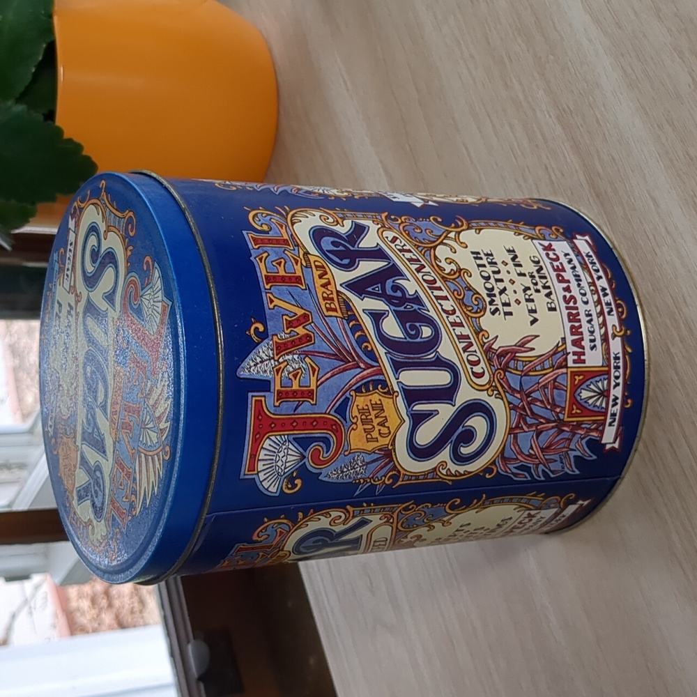 Sugar Tin Blue Jewel Brand Sugar Tin